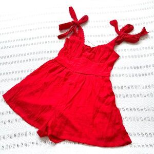 Red Sleeveless Romper with Bow Straps